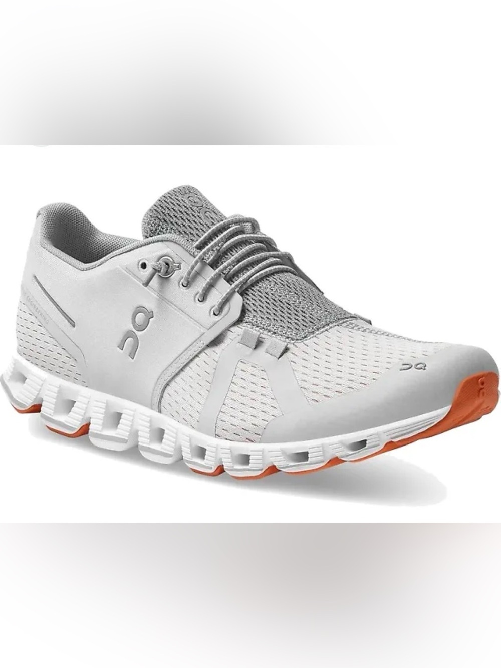 On Running Cloud 2 Running Shoe in light grey with Orange Sole Accents 7.5
